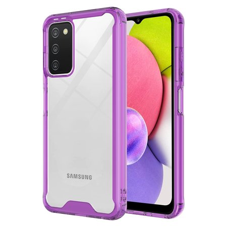 AMPD TPU / Acrylic Hard Shell Case with Colored Bumper for Samsung Galaxy A03s Clear and Purple AA-A03S-TPUACRYLIC-PURP